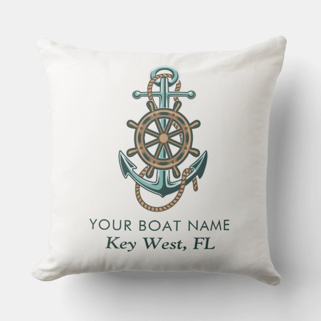 Coussin Nom du bateau nautique Ancre Maison de plage Perso (Recto)