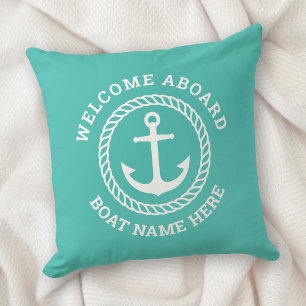 Coussin Nom du bateau personnalisé bienvenue à bord de la
