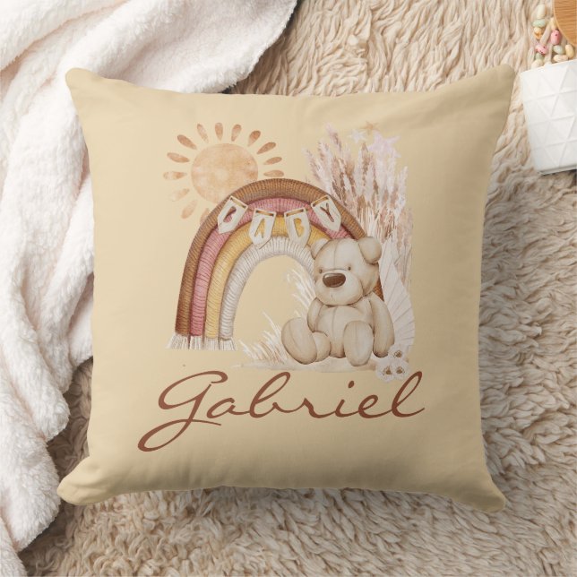 Coussin Nom du bébé customisé Ours de saumons arc-en-ciel  (Couverture)