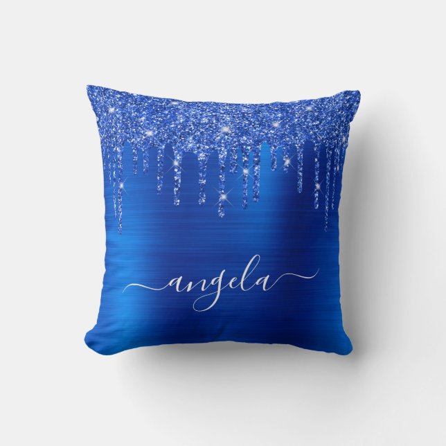 Coussin Nom du glamour de la Parties scintillant bleue roy (Recto)