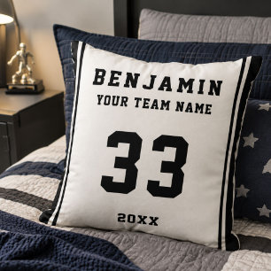 Coussin Nom du joueur noir blanc numéro équipe sports enfa