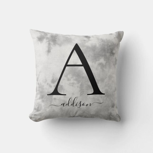 Coussin Nom du monogramme à Cravate gris-noir (Recto)