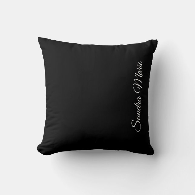 Coussin Nom du monogramme Couleur solide noire de base (Recto)