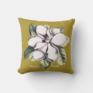 Coussin Nom du monogramme de la fleur de Magnolia