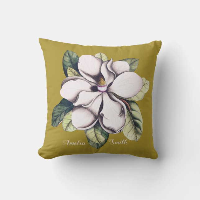 Coussin Nom du monogramme de la fleur de Magnolia (Recto)