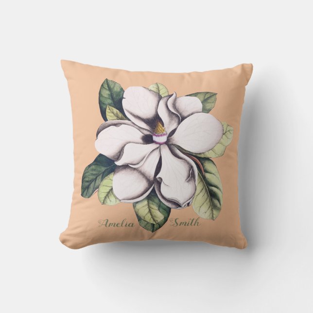 Coussin Nom du monogramme de la fleur de Magnolia (Recto)