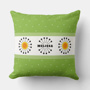 Coussin Nom du monogramme jaune vert Dandelion moderne