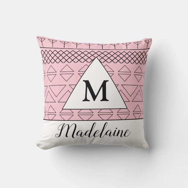 Coussin Nom du monogramme Motif géométrique rose Imprimer (Recto)