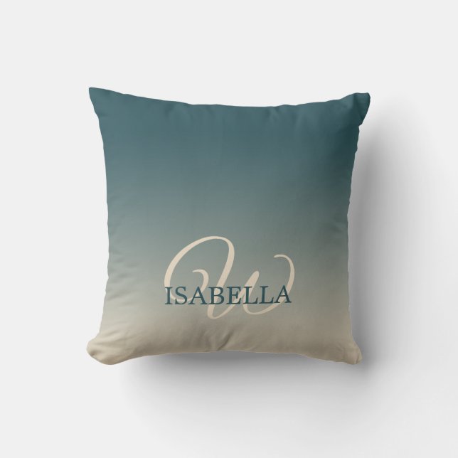 Coussin Nom du monogramme Ombre Émeraude Chic Hors Blanc (Recto)