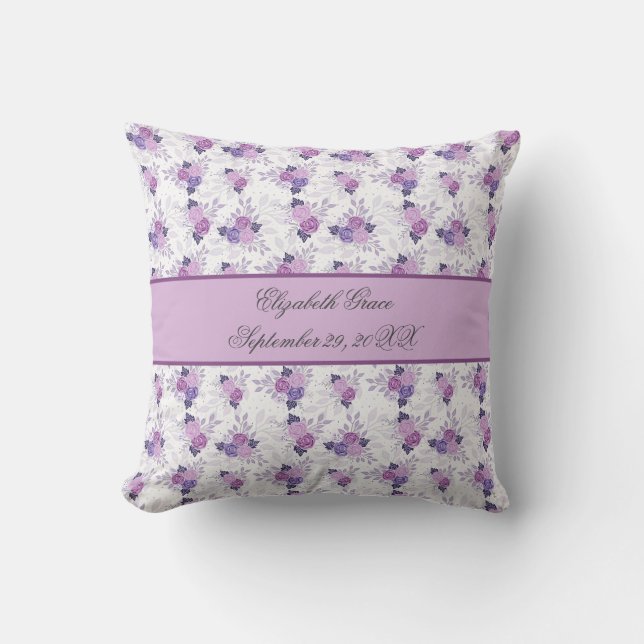 Coussin Nom du monogramme Statistiques de naissance Purple (Recto)