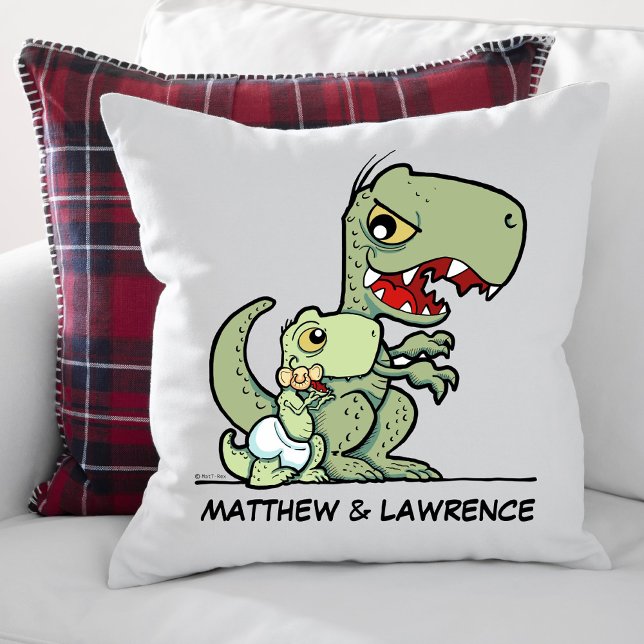 Coussin Nom du petit frère T-Rex Dinosaur personnalisé (Personalized Little Brother T-Rex Dinosaur Name Throw Pillow)