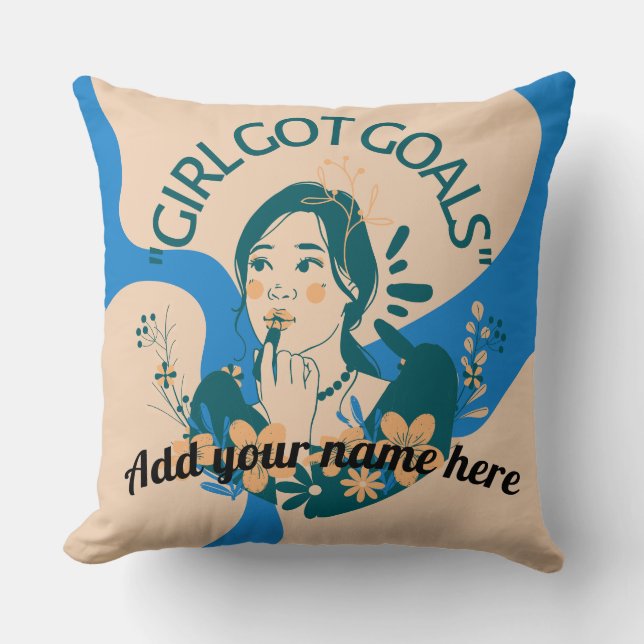 Coussin Nom éditable - Fille a des objectifs Design aquare (Recto)