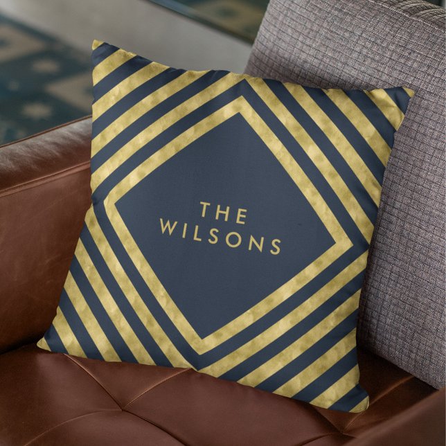 Coussin Nom Elégant bleu Motif Lignes Carré géométrique (Créateur téléchargé)