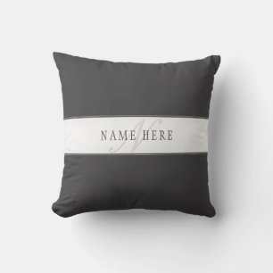 Coussin Nom élégant et monogramme Gris foncé et clair