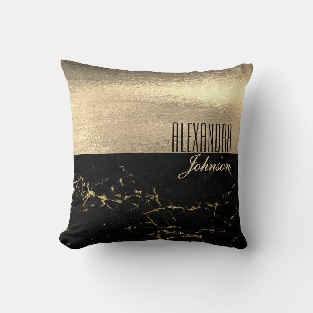 Coussin Nom Élégant Or Noir (Recto)