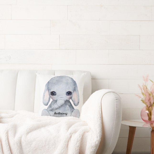 Coussin Nom Eléphant Personnalisé Aquarelle Moderne (Canapé)