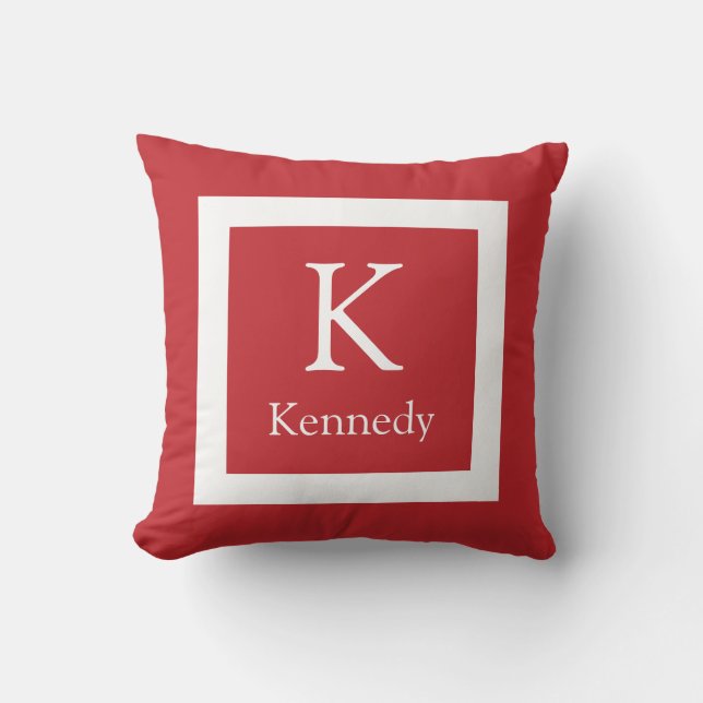 Coussin Nom fait sur commande blanc rouge de monogramme (Recto)