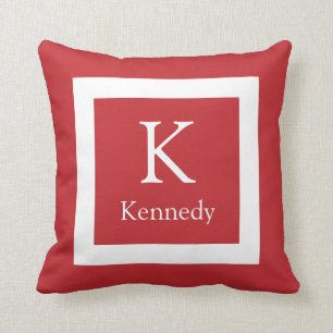 Coussin Nom fait sur commande blanc rouge de monogramme