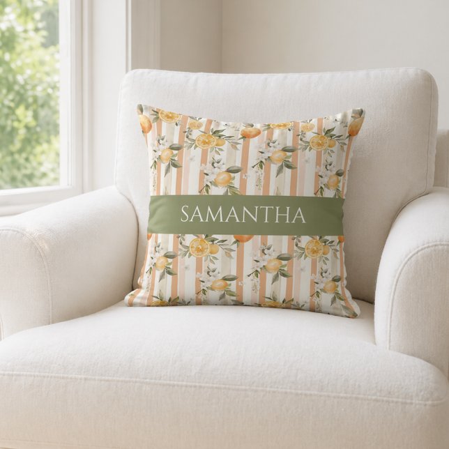 Coussin Nom Fleur Orange Citron Ruban Pêche (Créateur téléchargé)