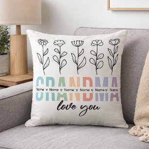 Coussin Nom Floral Cadeau des Petits-Enfants pour la Fête 