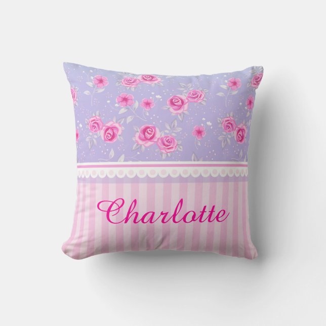 Coussin Nom floral rose rose Girly mignon de coutume de (Recto)