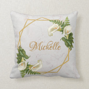 Coussin Nom Géométrique Floral Lis Callas Or Marbre