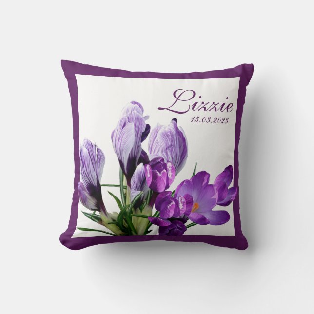 Coussin Nom L personnalisable fleurs pourpres personnalisé (Recto)