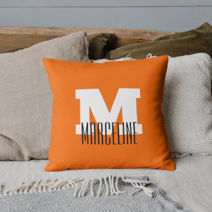 Coussin Nom moderne élégant Initial   Neon Sunset Orange