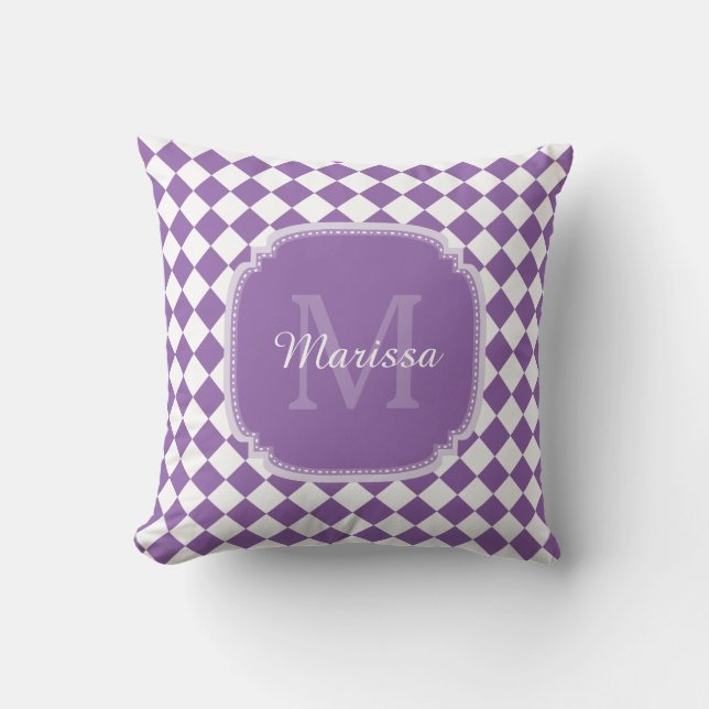 Coussin Nom monogrammé à la mode violet clair (Recto)
