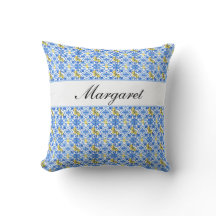 Nom Monogramme Aquarelle Citron Jaune Carreau Bleu
