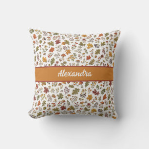 Coussin Nom Monogramme de Feuilles de Champignon Rustique