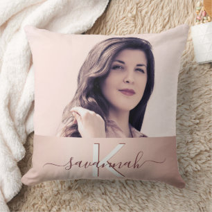 Coussin Nom monogramme de la photo en or rose