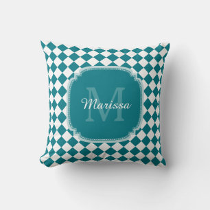 Coussin Nom Monogrammé Turquoise et blanc tendance