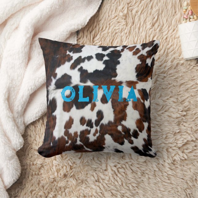 Coussin Nom Patchwork Cowhide Imprimer Western Rustic Blue (Couverture)