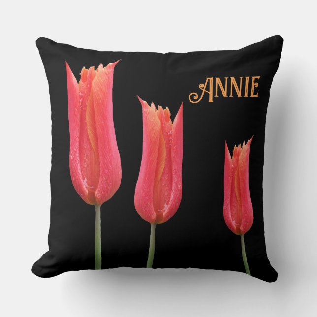 Coussin Nom personnalisable Annie tulipes rouges floral él (Recto)