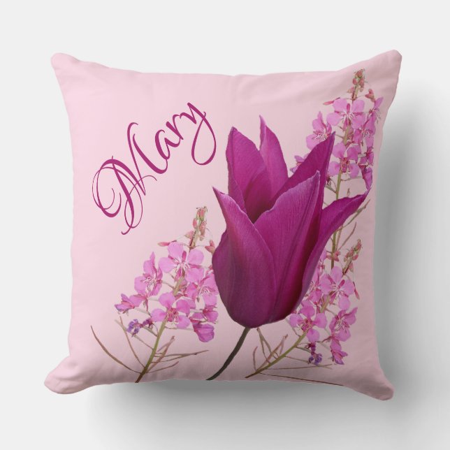 Coussin Nom personnalisable Mary rose tulip boho floral mi (Recto)