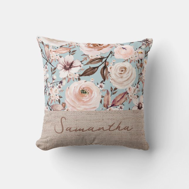 Coussin Nom personnalisé Aquarelle florale (Recto)