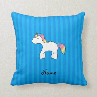 Coussin Nom personnalisé bébé licorne bleu bandes