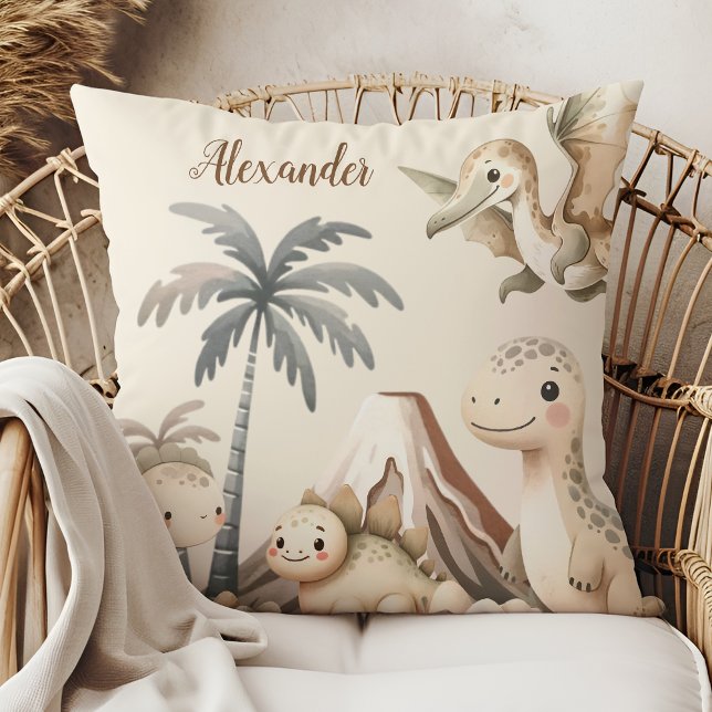Coussin Nom personnalisé Boho Cute Dinosaur (Créateur téléchargé)