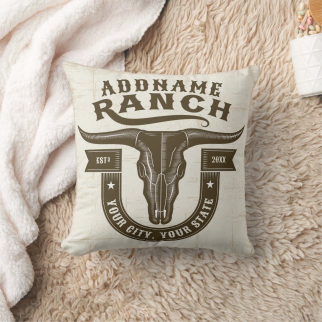 Coussin NOM personnalisé Bull Steer Skull Western Ranch (Couverture)