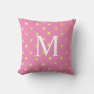 Coussin Nom Personnalisé Chic Faux Foil Leaf Gold Dots Ros
