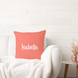 Coussin Nom personnalisé corail vibrant vif minimaliste