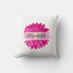 Coussin Nom personnalisé de marguerite rose-chaud