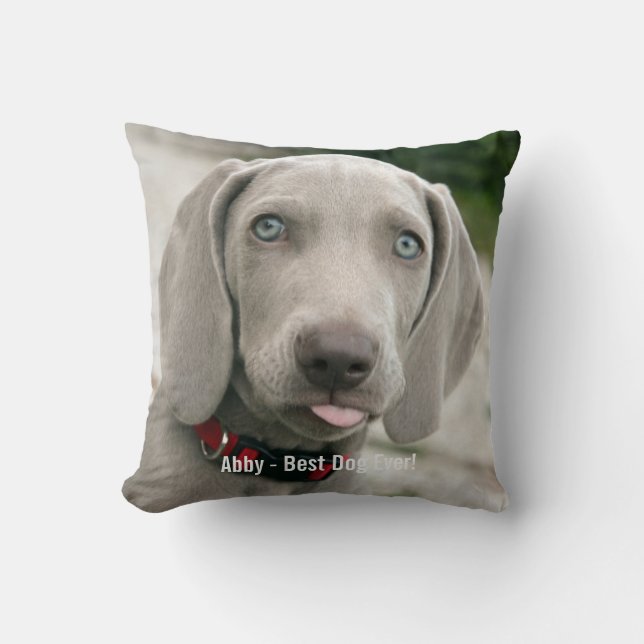 Coussin Nom personnalisé de photo de chien de Weimaraner (Recto)