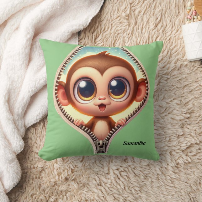 Coussin Nom personnalisé des enfants singe mignons (Couverture)