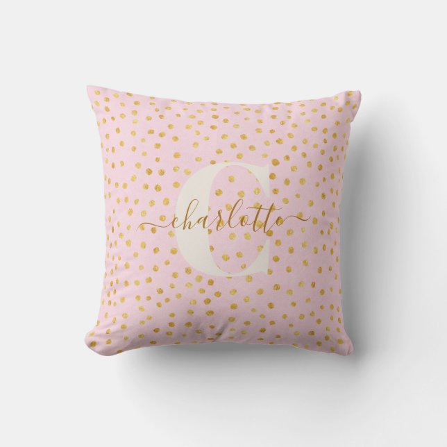 Coussin Nom personnalisé des Pois d'or rose chic (Recto)