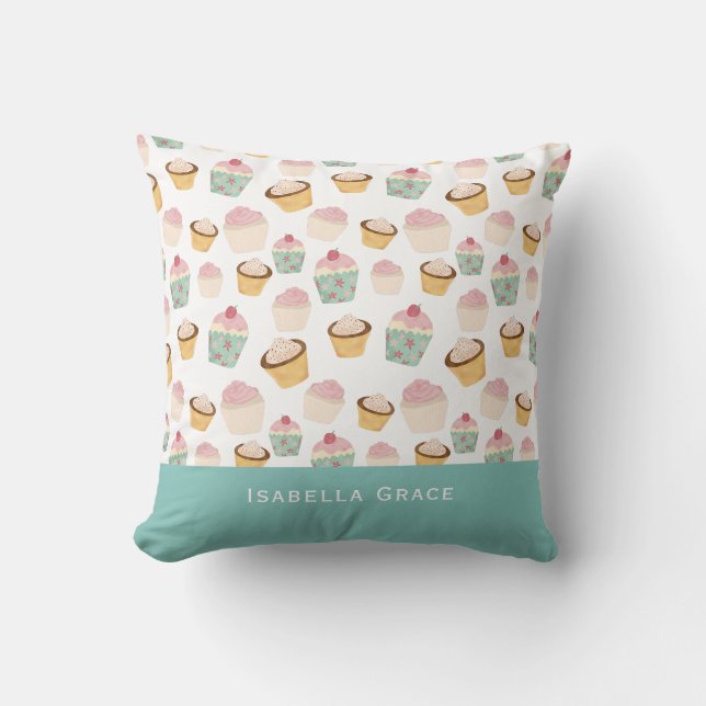 Coussin Nom personnalisé du Motif Cupcake (Recto)
