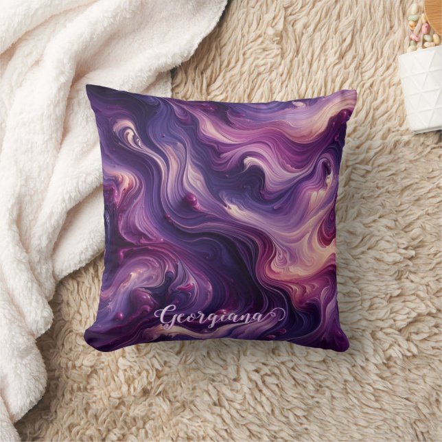 Coussin Nom personnalisé Effet peinture violet vibrant (Couverture)