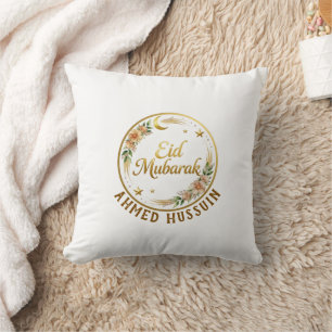 Coussin Nom personnalisé Eid Mubarak Floral Lune Dorée Déc