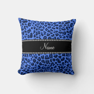 Coussin Nom personnalisé empreinte de léopard bleu
